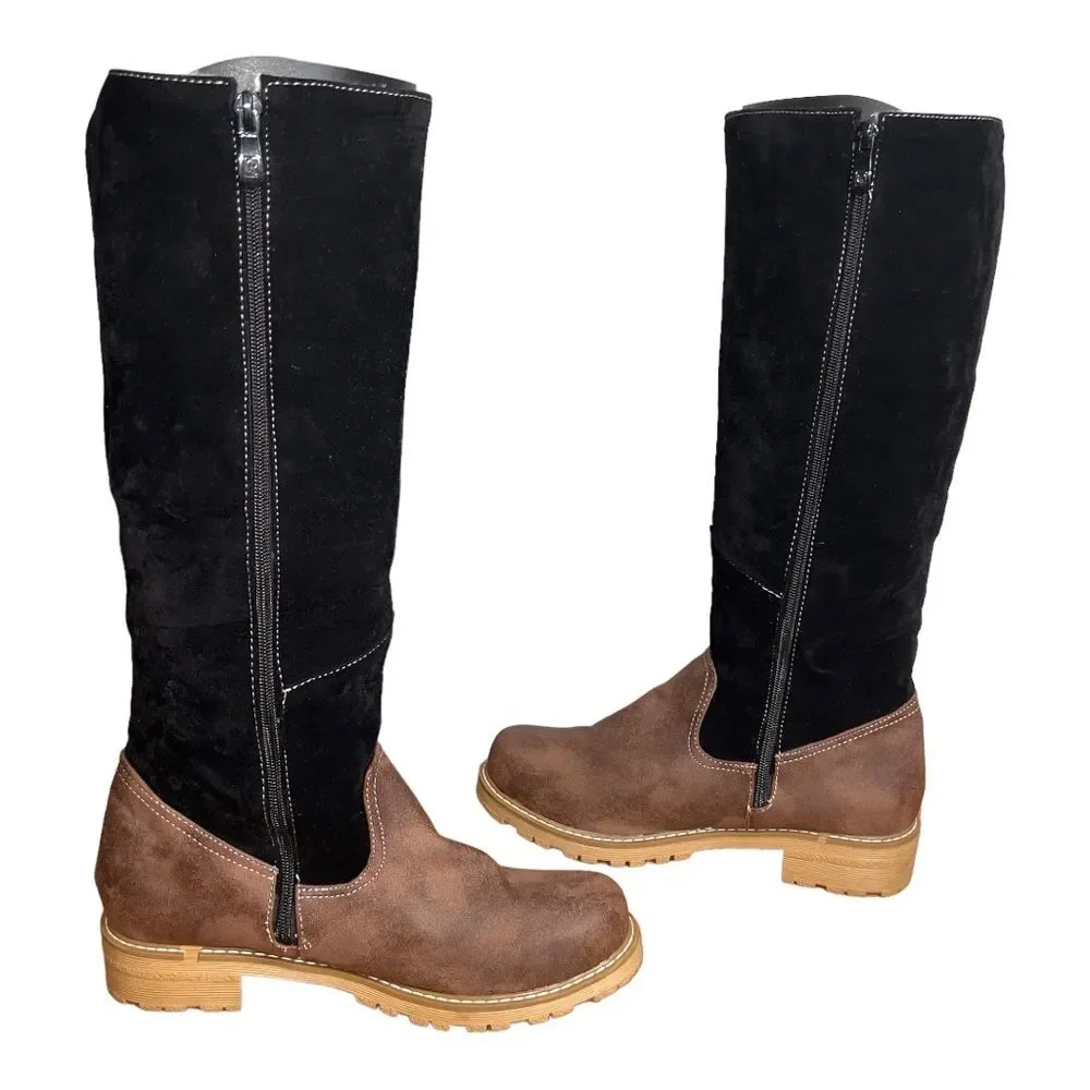 Women’s Over-the-Knee Two-Tone Suede & Leather Boots - Black and Brown